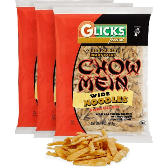 Glicks Wide Chow Mein Noodles, 10oz (3 Pack), Wide and Crisp, No Artificial Flavors or Colors, Certified Kosher