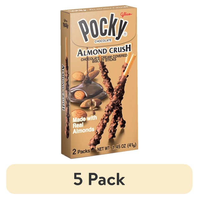 (5 pack) Glico Pocky Almond Crush, 2 pack, 1.45 oz Box, Made with Real ...