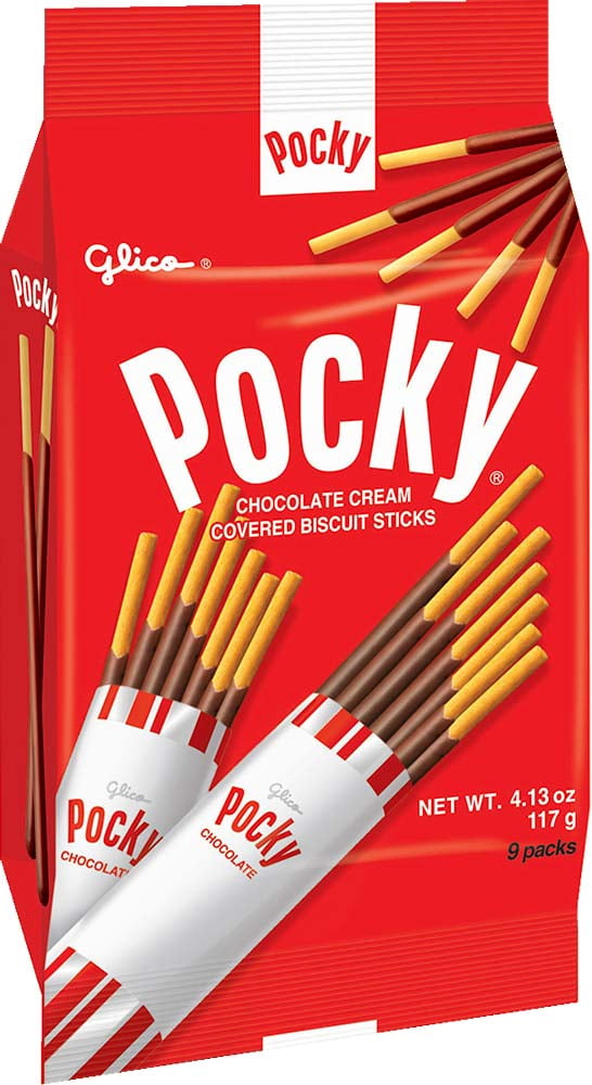 Glico Pocky, Chocolate Cream Covered Biscuit Sticks, 9 Individual