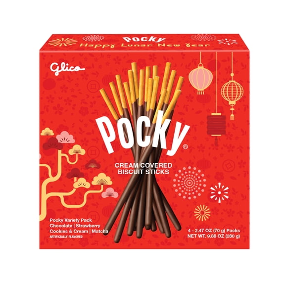 Glico Pocky Chocolate, Strawberry, Cookies and Cream, Matcha Cream Covered Biscuit Sticks, Variety Pack, 9.88 oz Box