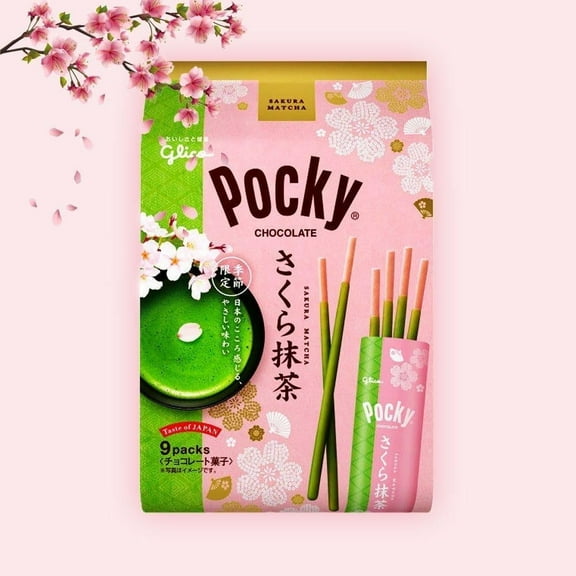 Glico Pocky Special Edition Flavor Sakura Matcha, 9 bags individually packed