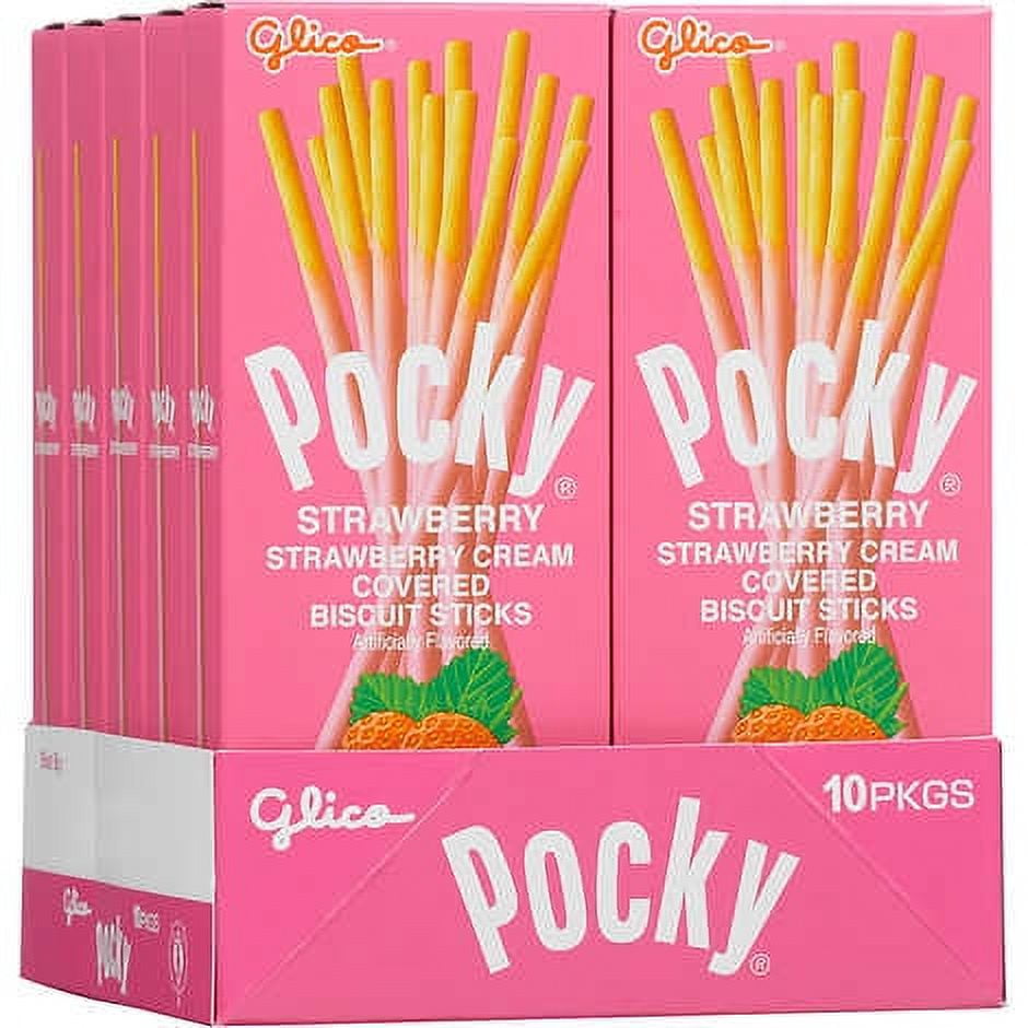 Glico Pocky Strawberry Cream Covered Biscuit Sticks, 1.41 oz, 10