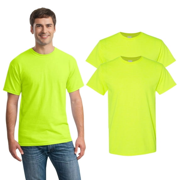 Gildan Men's High Visibility Short Sleeve Safety Work Shirt, 50/50 Cotton/Polyester Safety Shirt, (Safety Green 2Pcs, Size - S)
