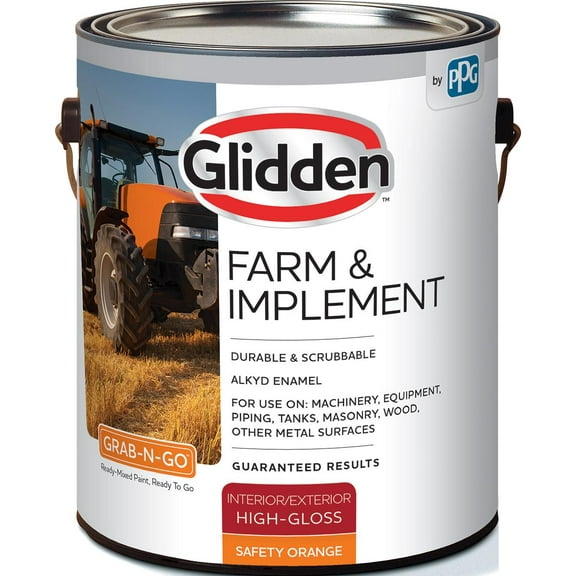 Glidden Farm & Implement Interior/Exterior Paint, Safety Orange, High-Gloss, 1 Gallon