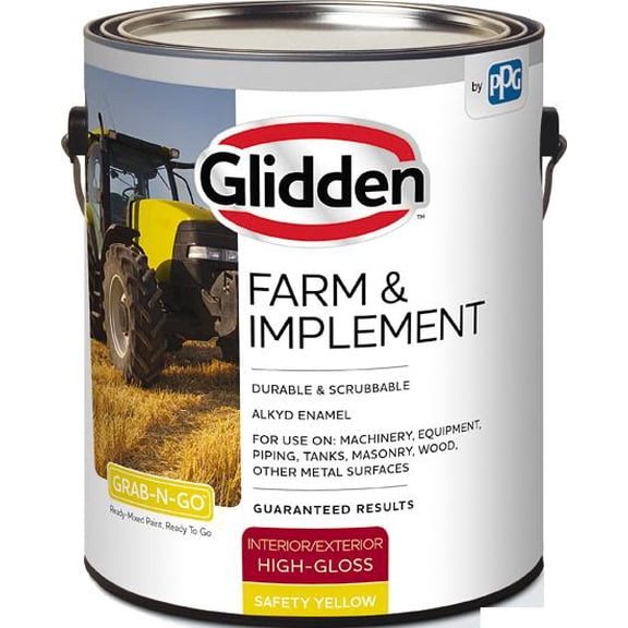 Glidden Farm & Implement Interior/Exterior Paint, Safety Yellow, High Gloss, 1 Gallon