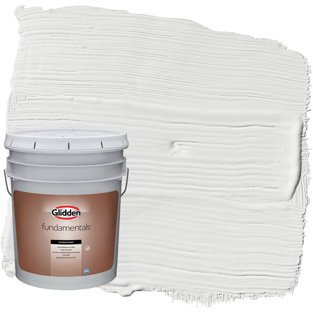 Glidden Fundamentals Aria / White Semi-Gloss Exterior Paint, 5 Gallon