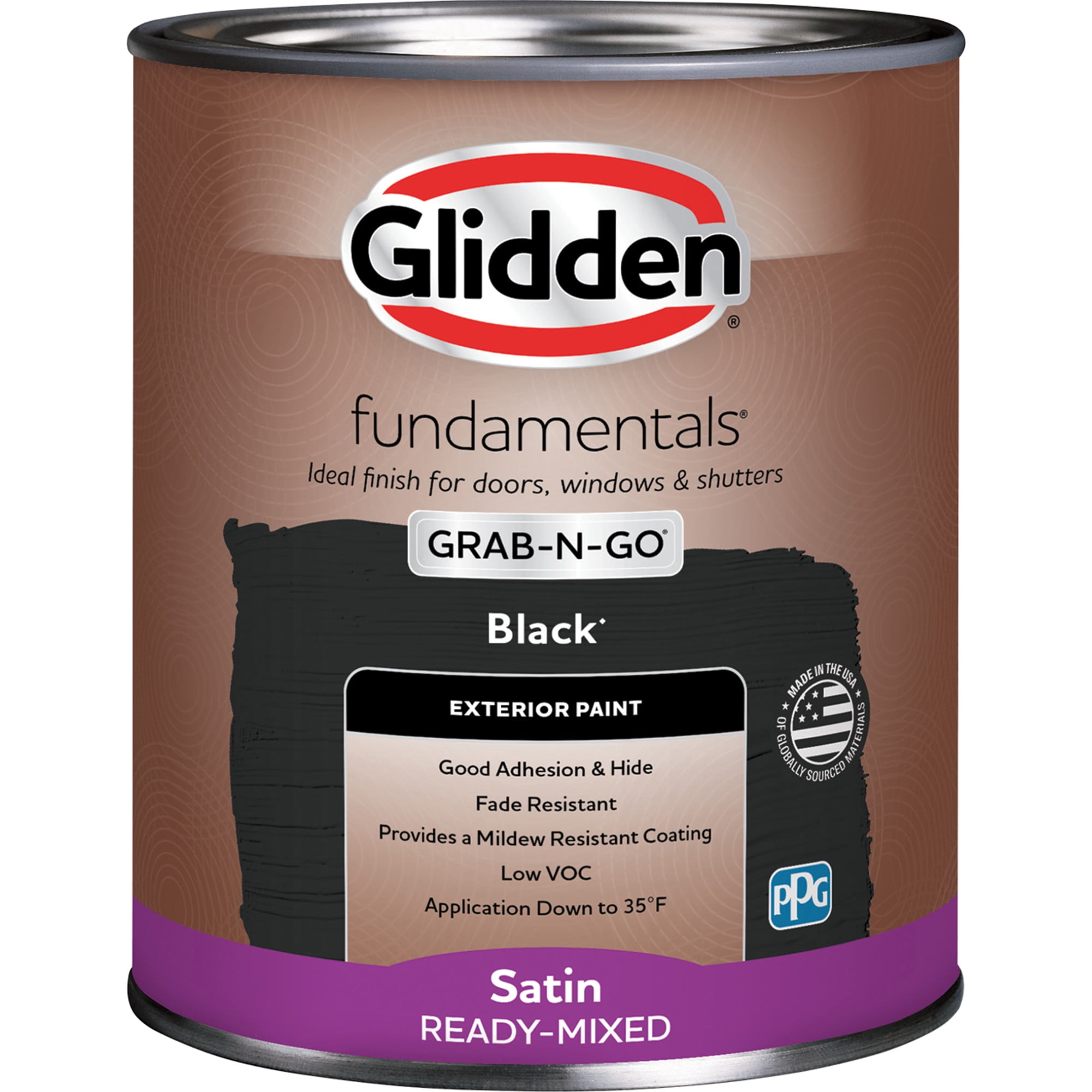 Glidden Fundamentals Grab-N-Go Black Satin Exterior Paint, 1 Quart