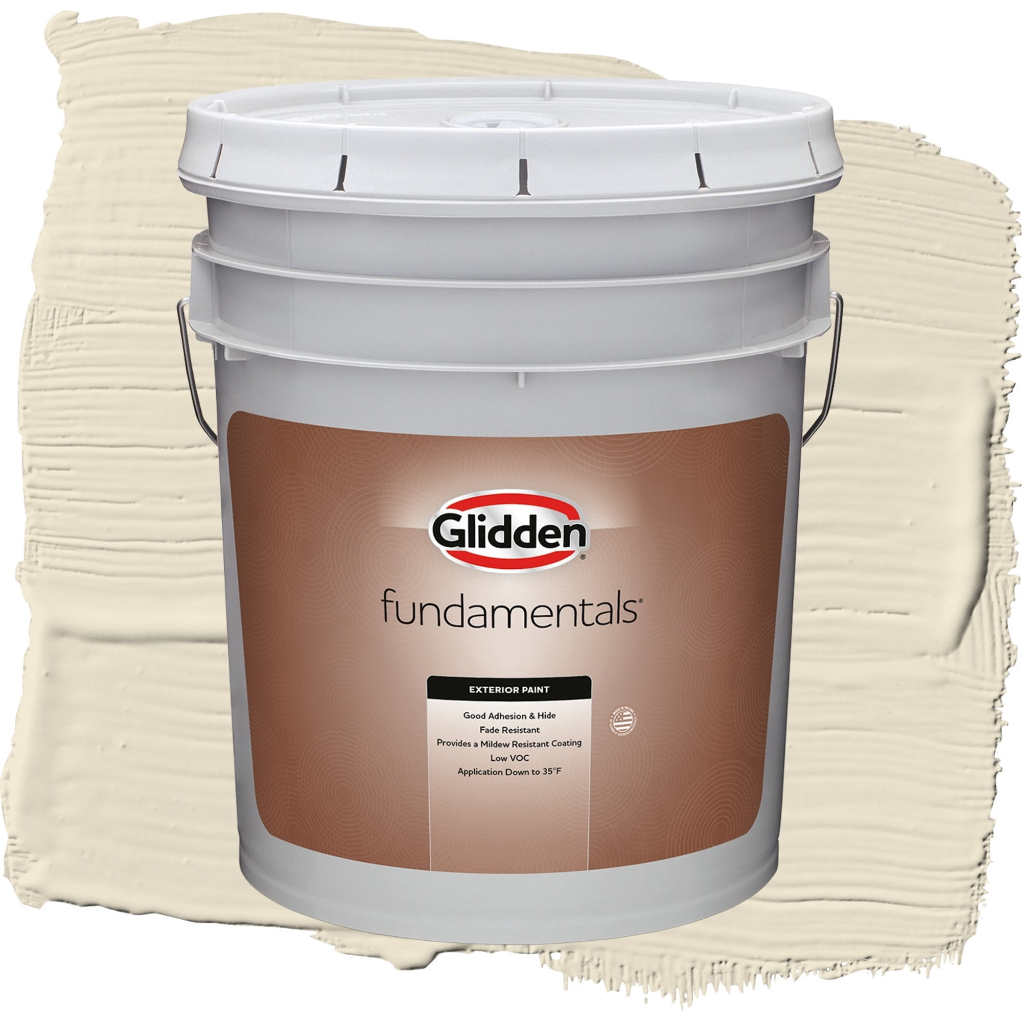 Glidden Fundamentals Sugar Cookie / Off-White Satin Exterior Paint, 5 Gallon
