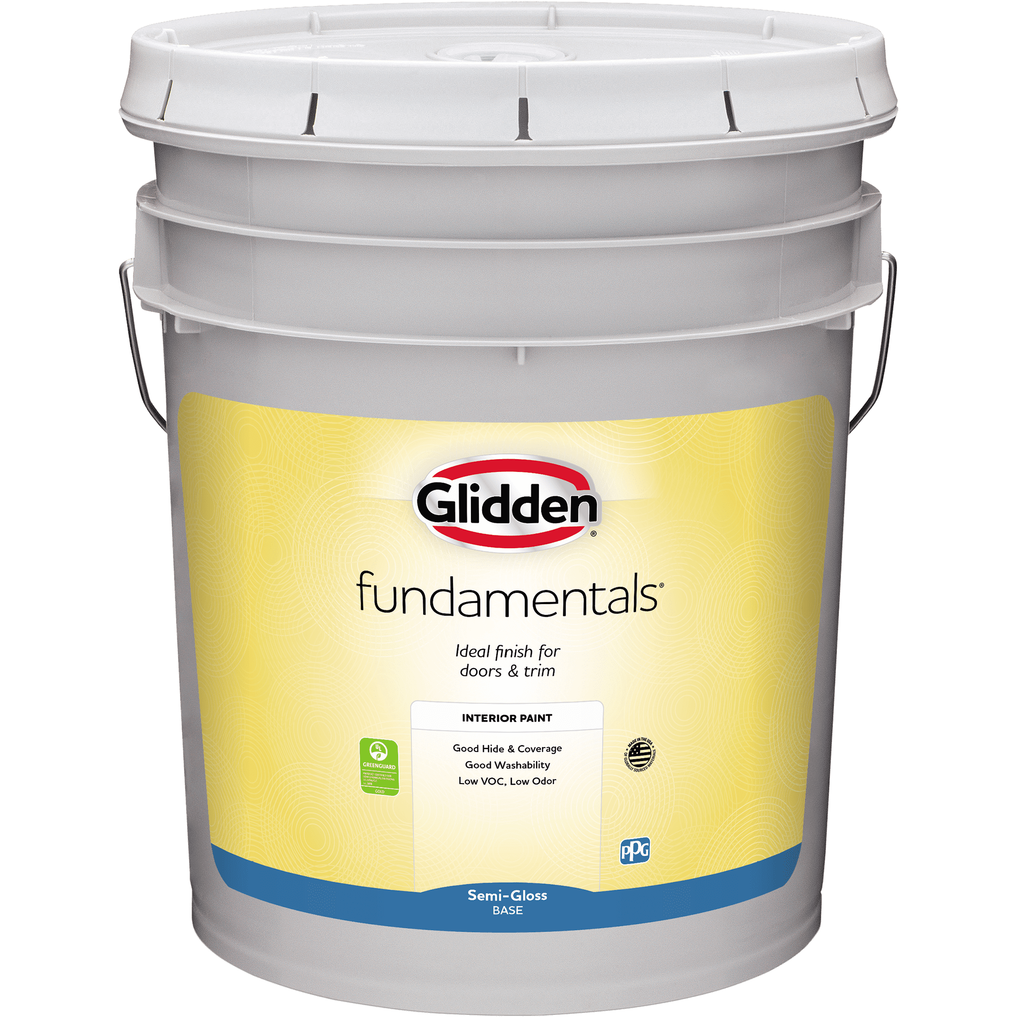 Glidden Fundamentals Interior Wall Paint, Tintable, SemiGloss, 5