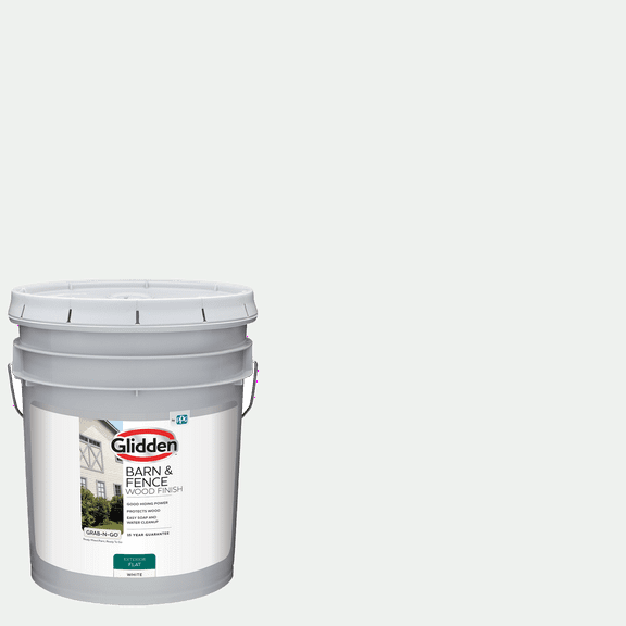 Glidden Grab-N-Go Barn & Fence Wood Exterior Paint Flat, White, 5 Gallons