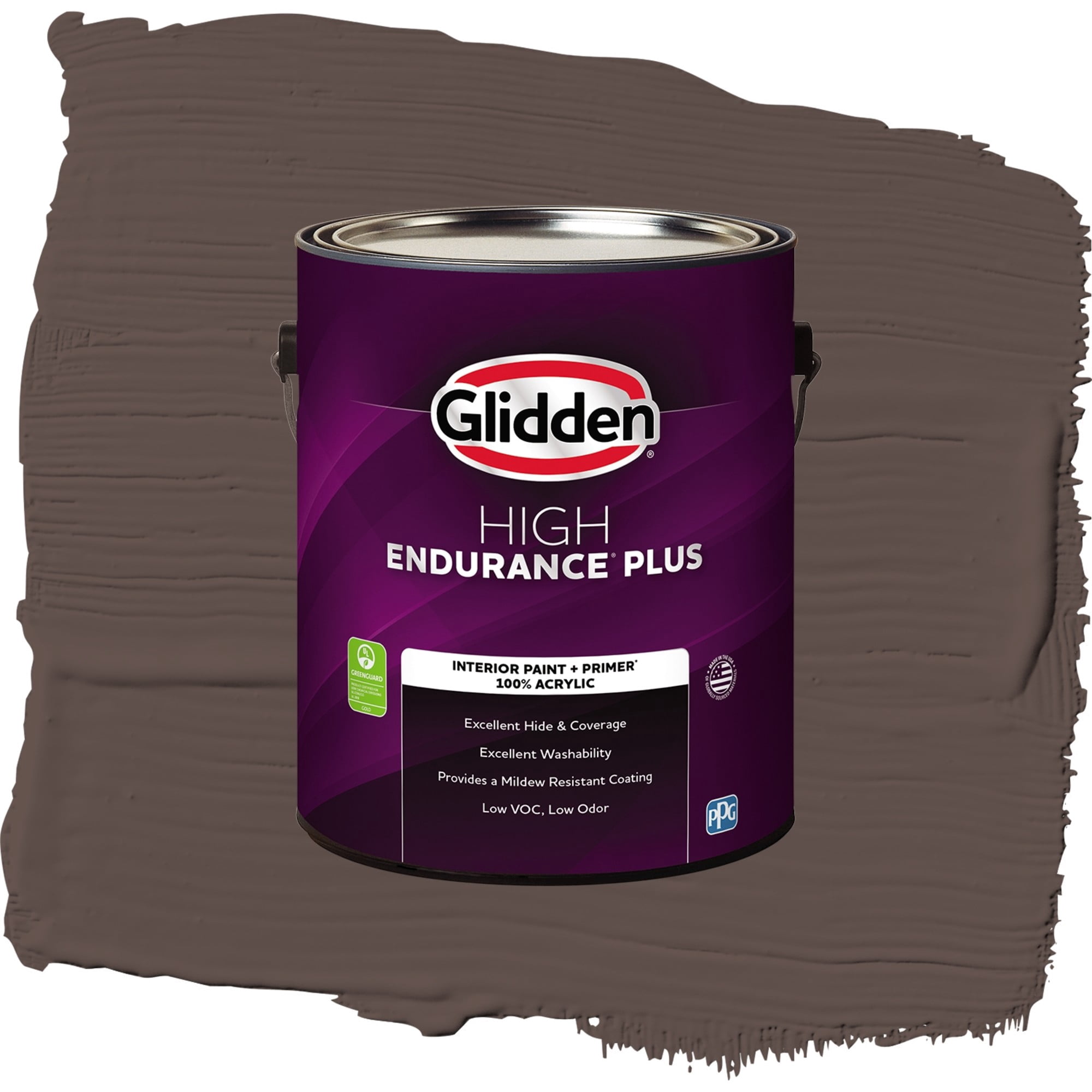 Glidden High Endurance Plus Chocolate Pretzel Semi Gloss Interior Paint and Primer, 1 Gallon