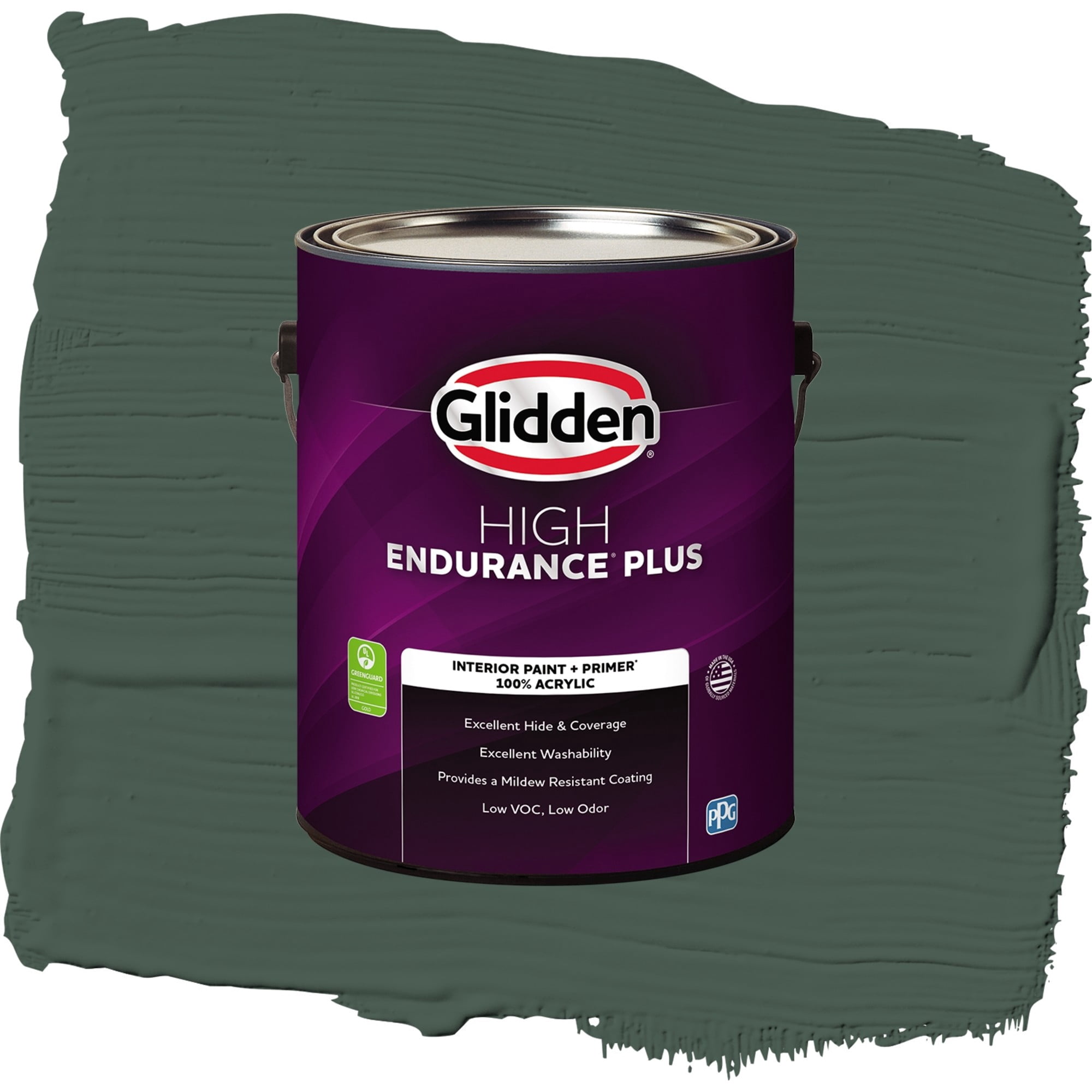 Glidden High Endurance Plus Dark Green Velvet Semi Gloss Interior Paint and Primer, 1 Gallon