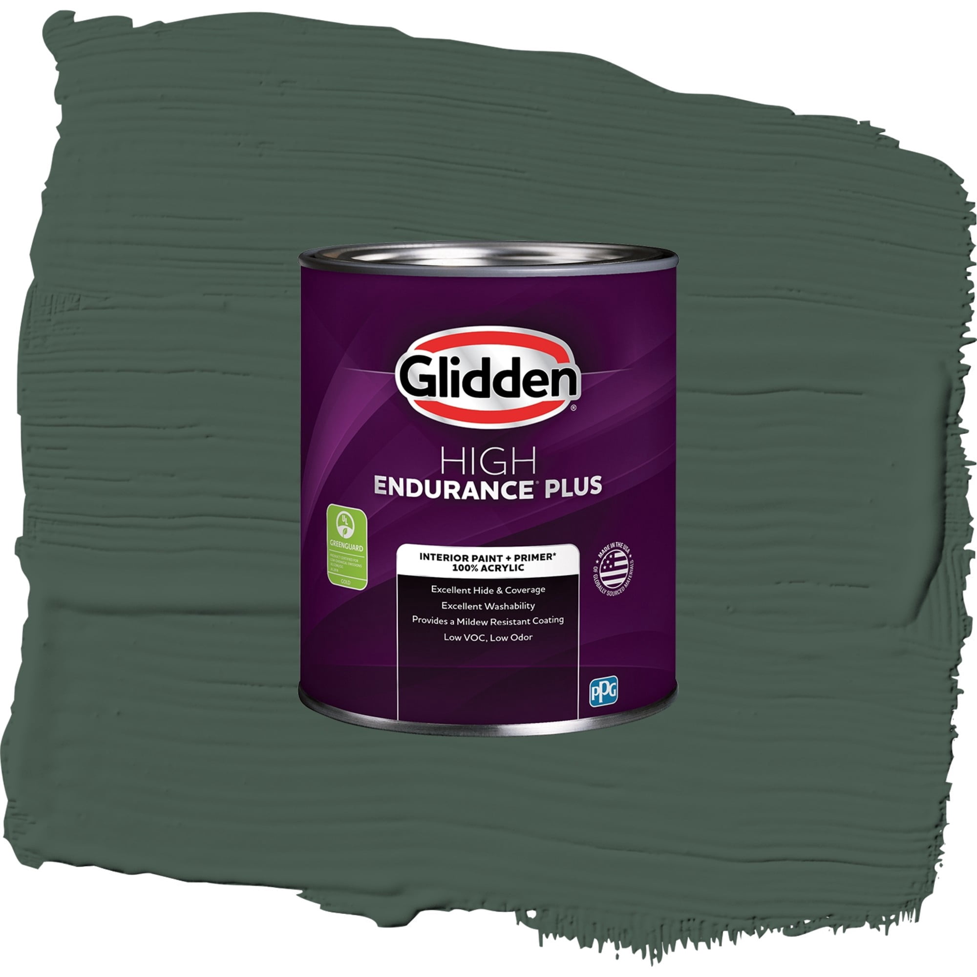 Glidden High Endurance Plus Dark Green Velvet Semi Gloss Interior Paint and Primer, 1 Quart