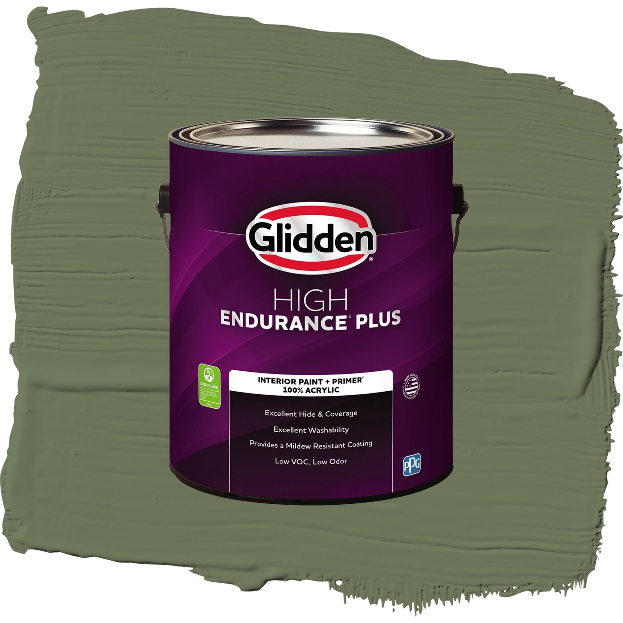 Glidden High Endurance Plus Dark Sage Semi Gloss Interior Paint and Primer, 1 Gallon