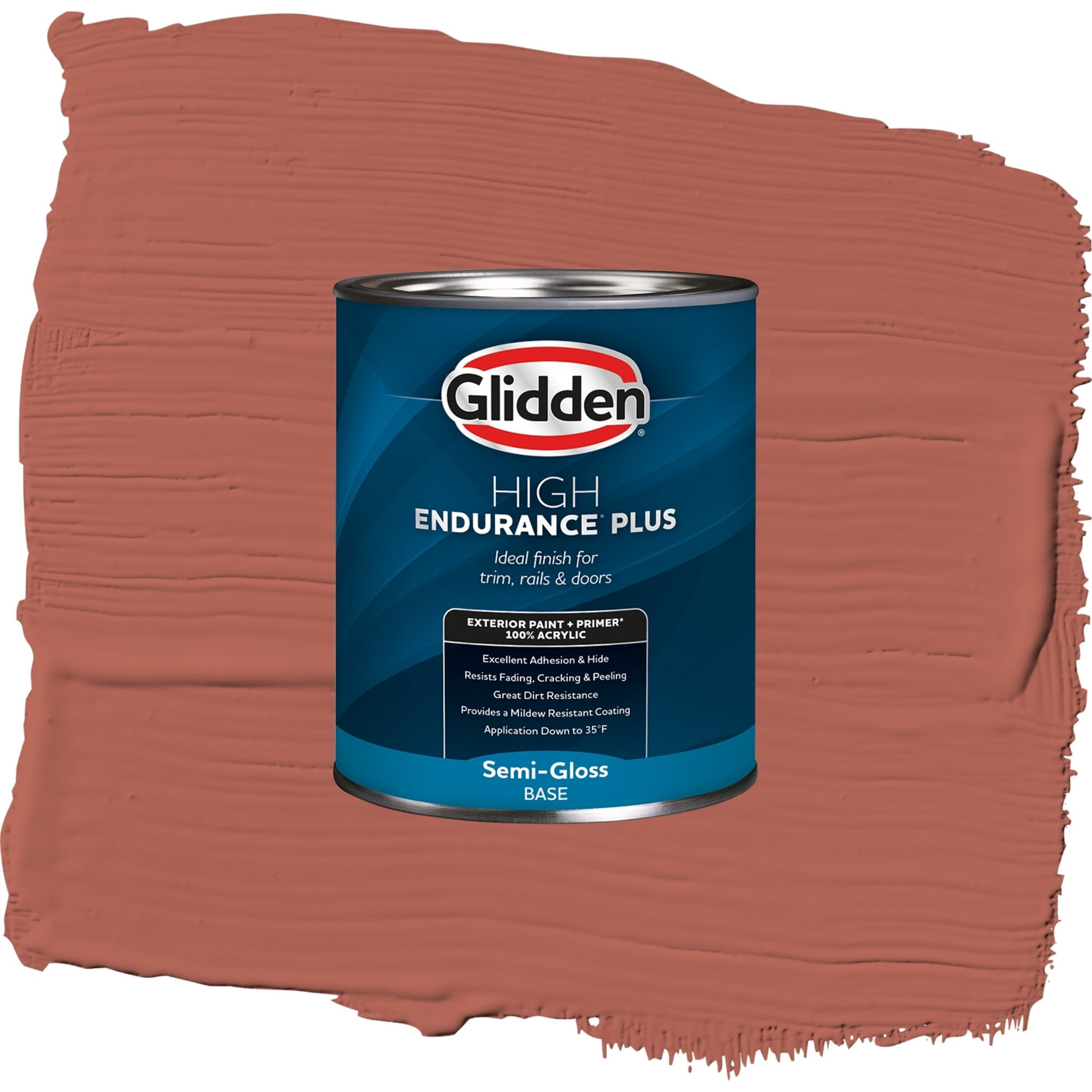 Glidden High Endurance Plus Cinnabar Satin Exterior Paint and Primer, 1 Quart