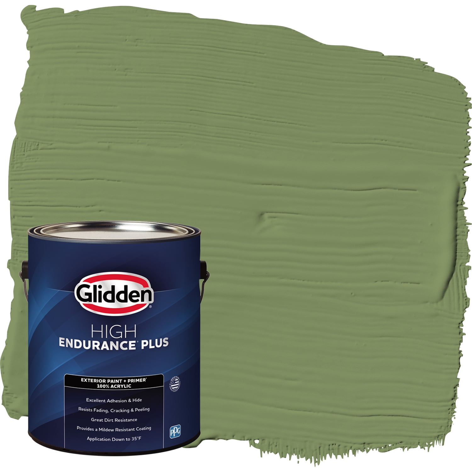 Glidden HEP Exterior Paint + Primer Flat, Moss Point Green / Green, 1