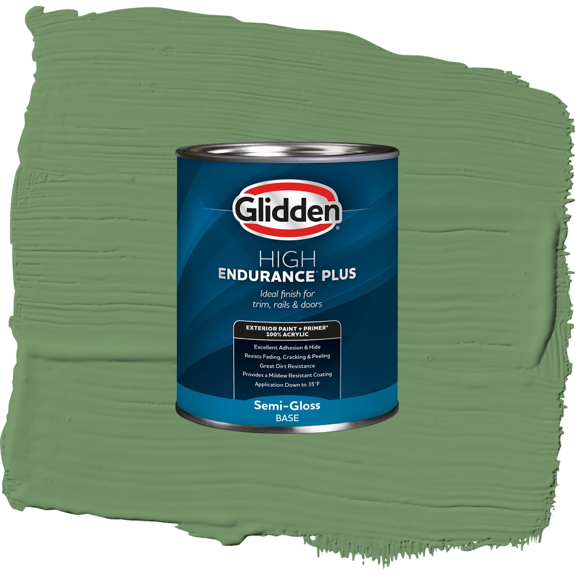 Glidden High Endurance Plus Moss Ring Satin Exterior Paint and Primer, 1 Quart