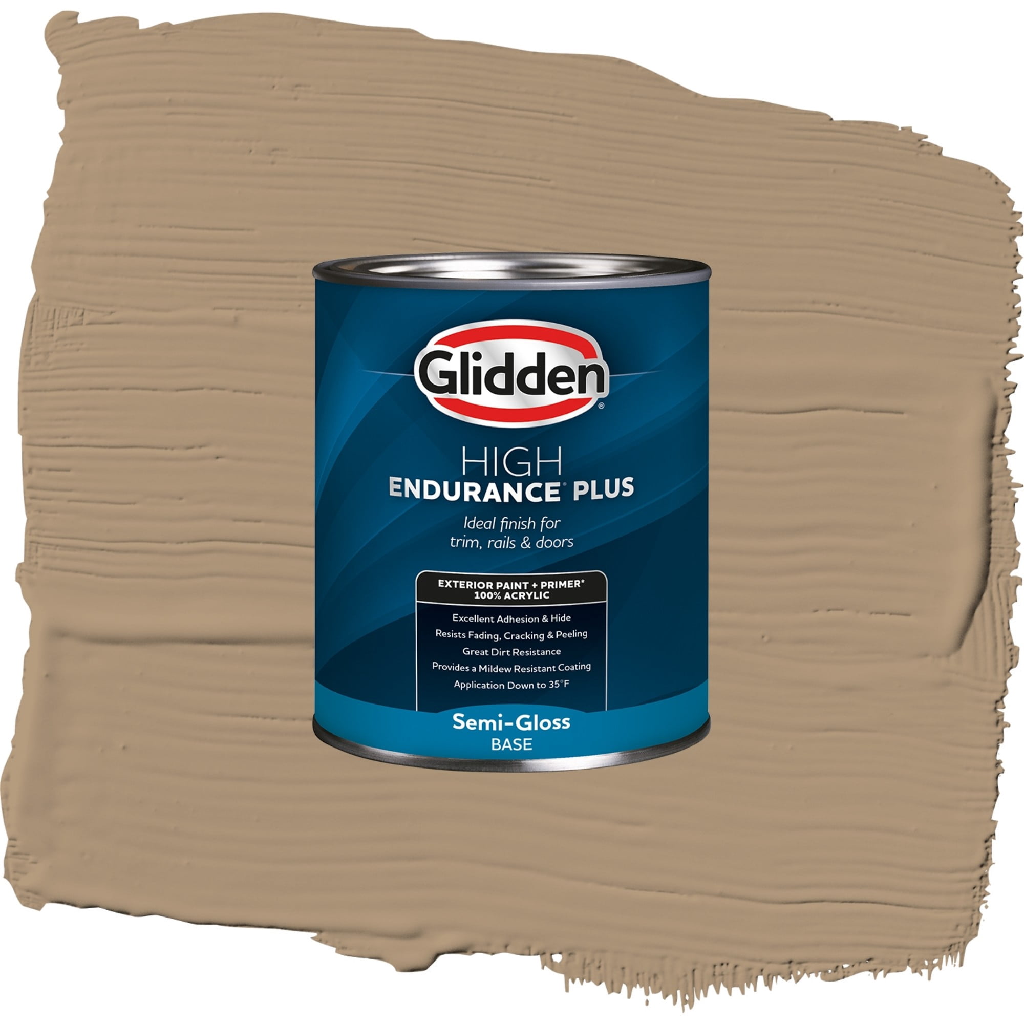 Glidden High Endurance Plus Sauteed Mushroom Semi Gloss Exterior Paint and Primer, 1 Quart