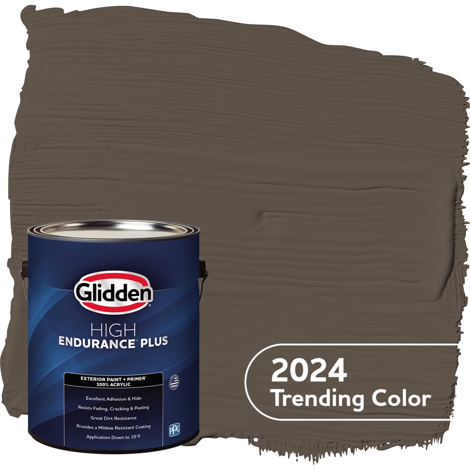 Glidden HEP Exterior Paint + Primer SemiGloss, Cabin Fever / Brown, 1