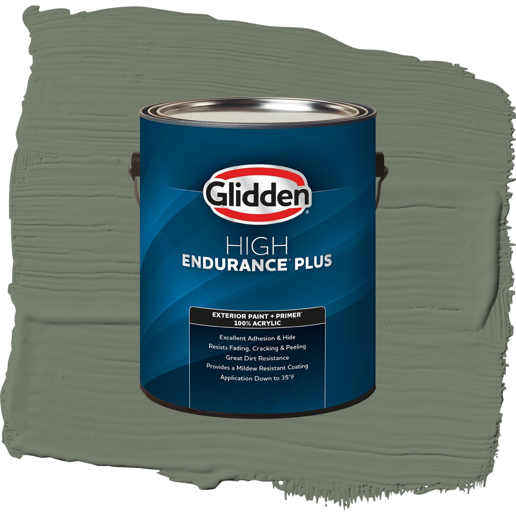 Glidden High Endurance Plus Thyme Green Satin Exterior Paint and Primer, 1 Gallon