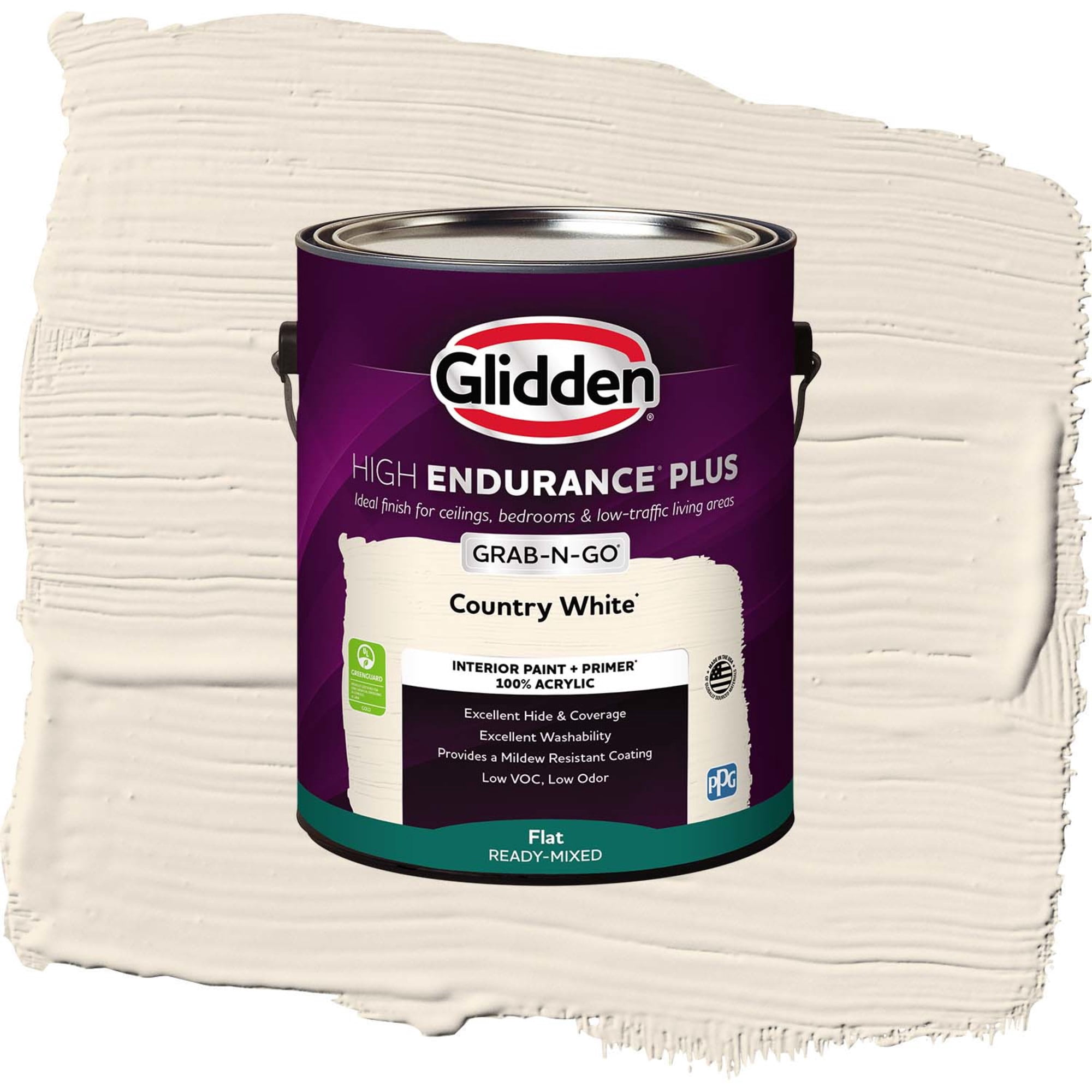 Glidden High Endurance Plus Country White Flat Interior Paint and Primer, 1 Gallon