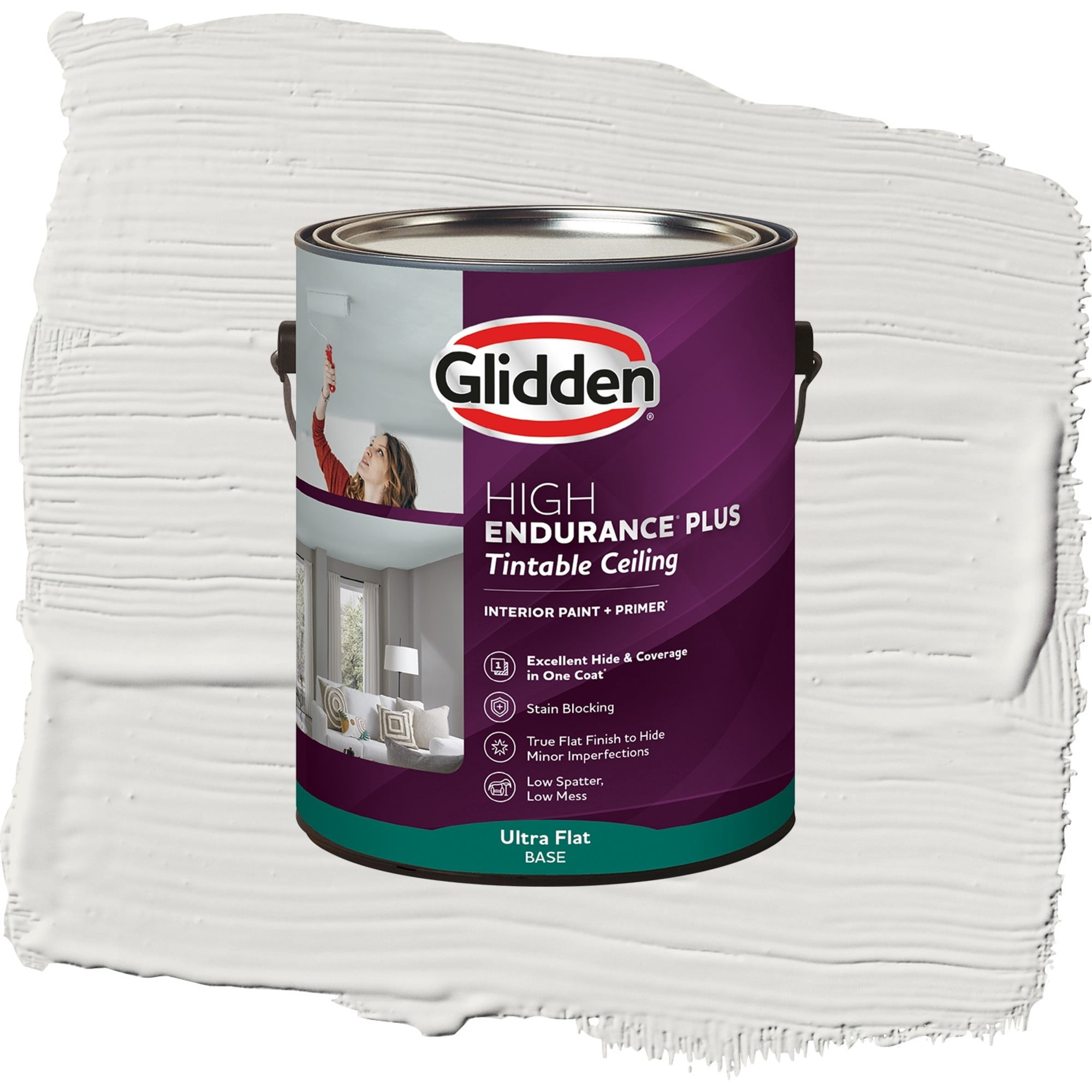 Glidden High Endurance Plus Commercial White Ultra Flat Interior Ceiling Paint and Primer, 1 Gallon