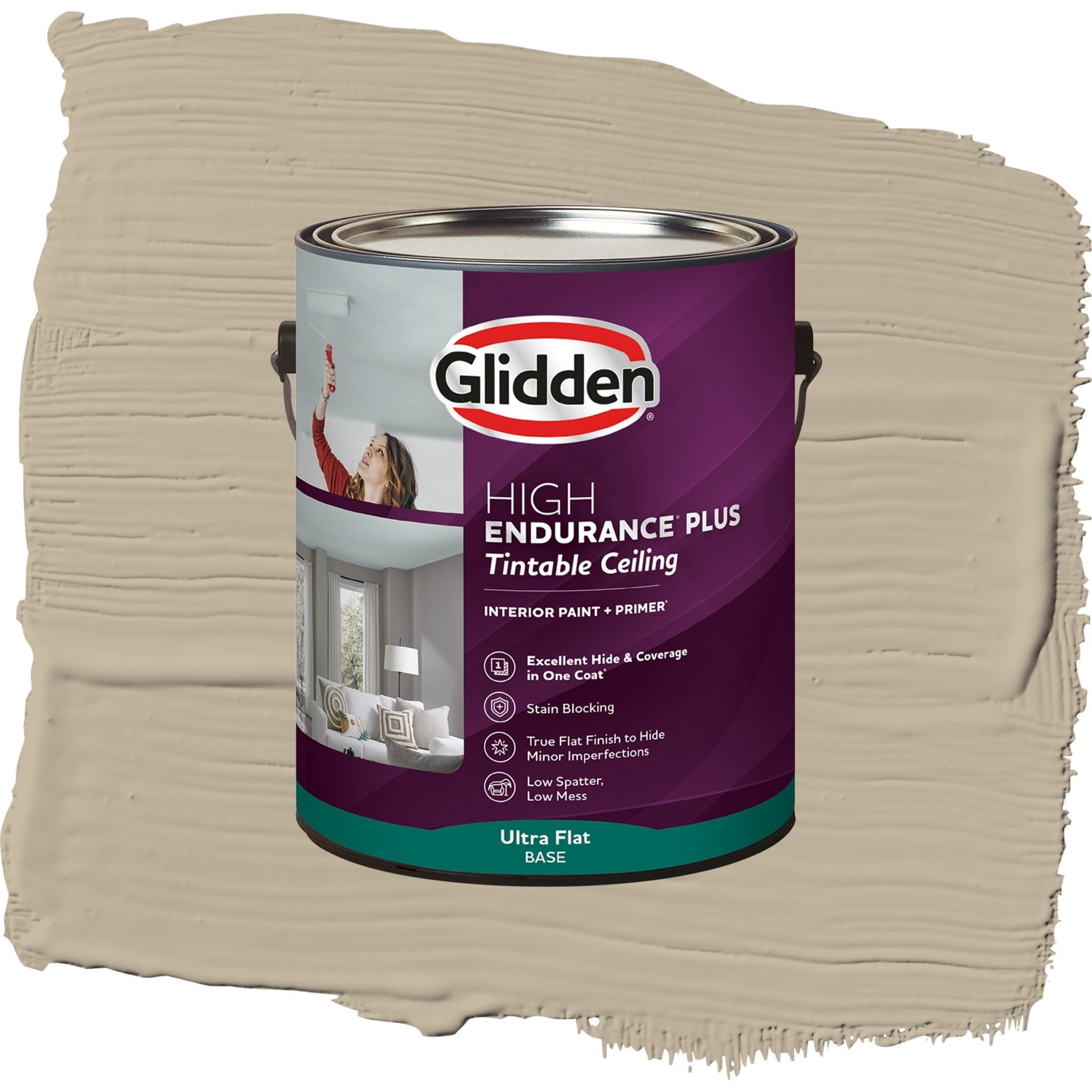 Glidden High Endurance Plus Dusty Trail Ultra Flat Interior Ceiling Paint and Primer, 1 Gallon