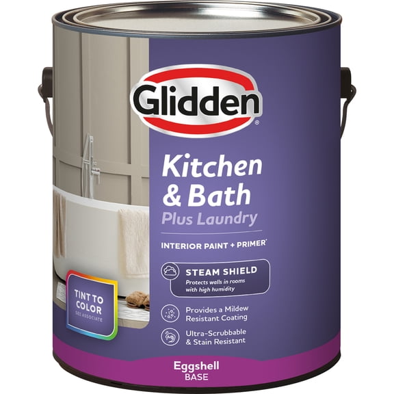 Glidden Kitchen Bath and Laundry Tintable Base, Eggshell Interior Paint with Primer, 1 Gallon