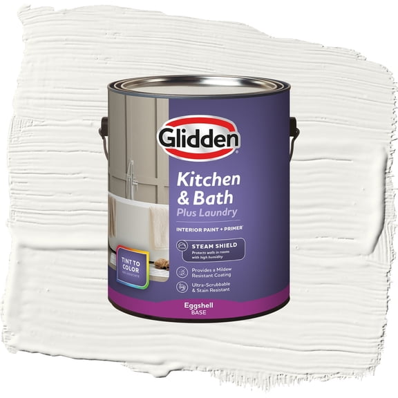 Glidden Glidden Kitchen Bath and Laundry Commercial White / White, Eggshell Interior Paint with Primer, 1 Gallon