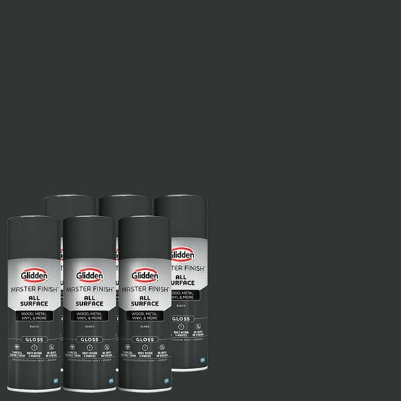 Glidden Master Finish 12 oz. Gloss Black Interior/Exterior All Surface Spray Paint and Primer, 6 Pack