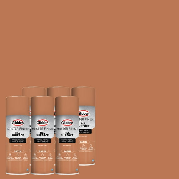 Glidden Master Finish 12 oz. Satin Brown Clay Interior/Exterior All Surface Spray Paint and Primer, 6 Pack