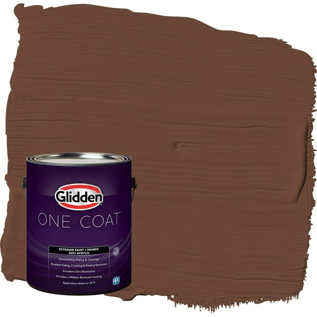 Glidden One Coat Bird House Brown / Brown Semi-Gloss Exterior Paint with Primer, 1 Gallon