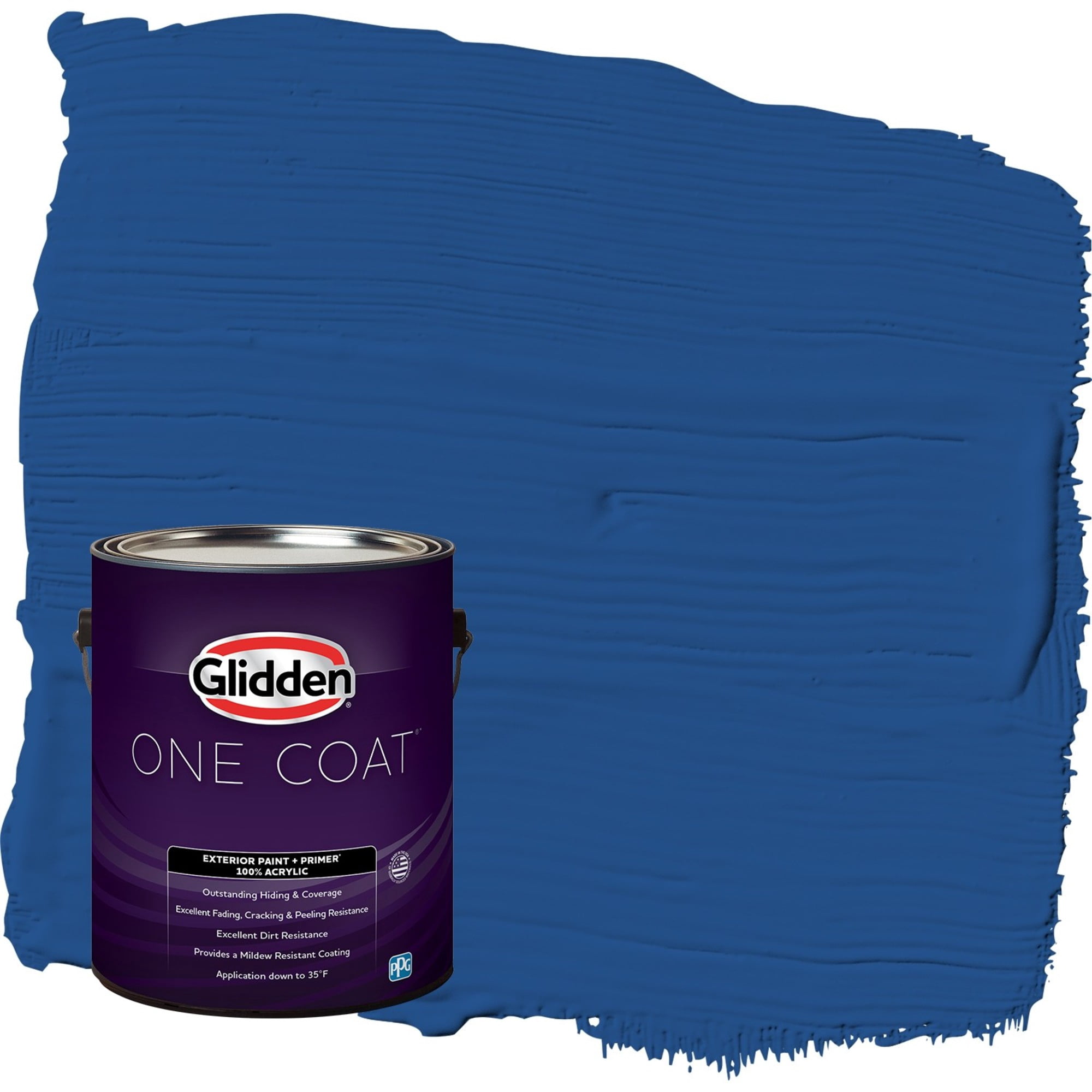 Glidden One Coat Brilliant Blue / Blue Semi-Gloss Exterior Paint with Primer, 1 Gallon
