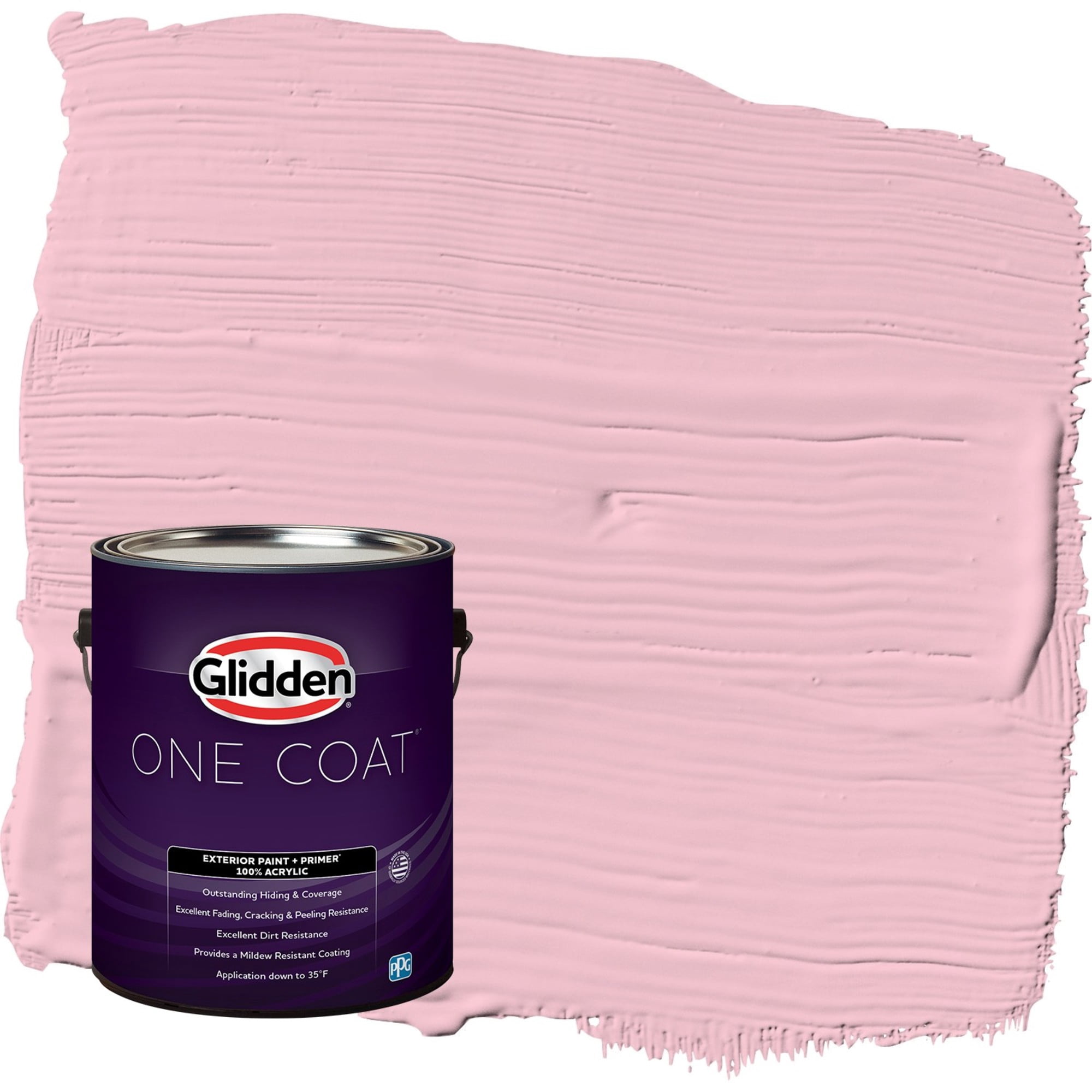 Glidden One Coat Rose Melody / Pink Semi-Gloss Exterior Paint with Primer, 1 Gallon