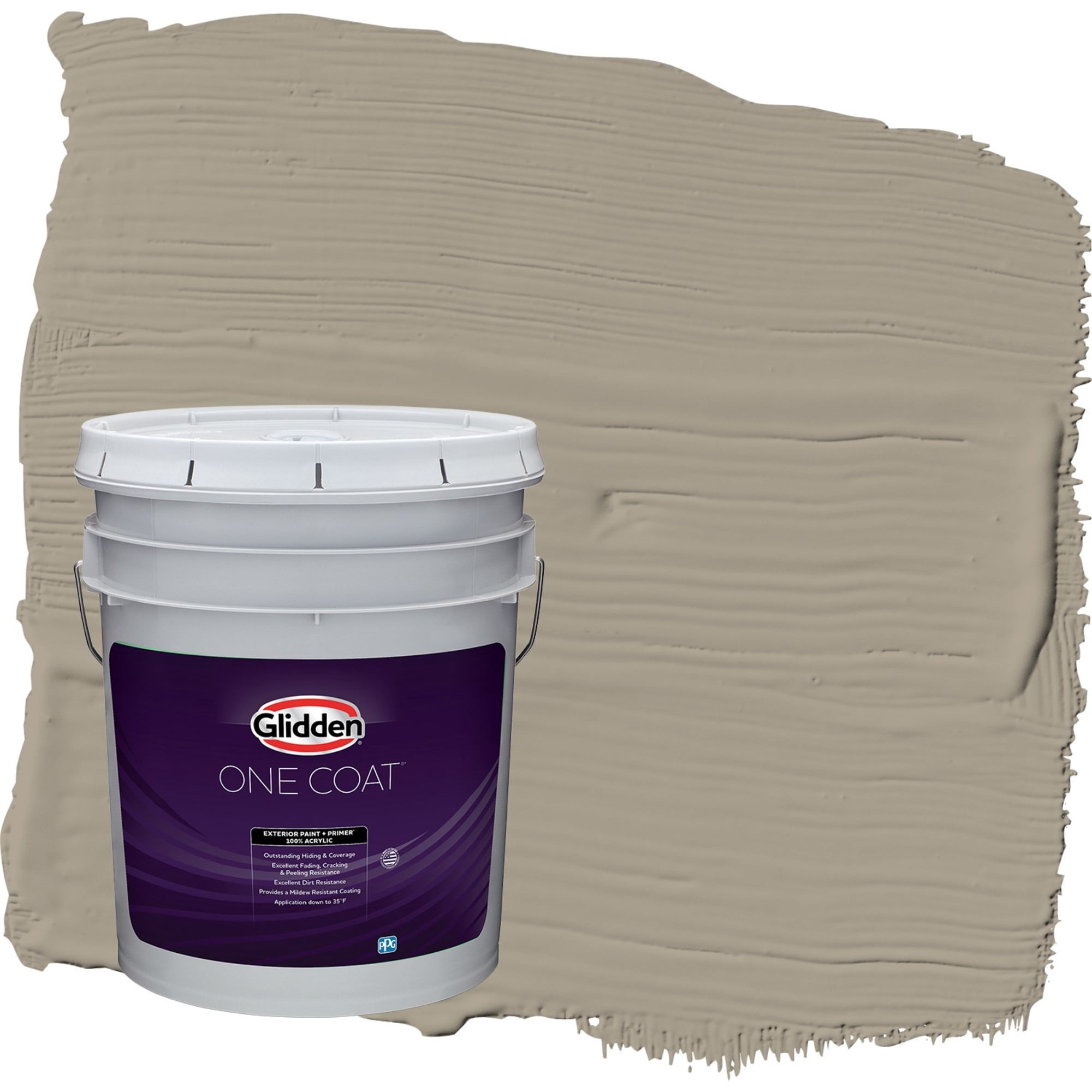 Glidden One Coat Stonehenge Greige / Gray Semi-Gloss Exterior Paint with Primer, 5 Gallon