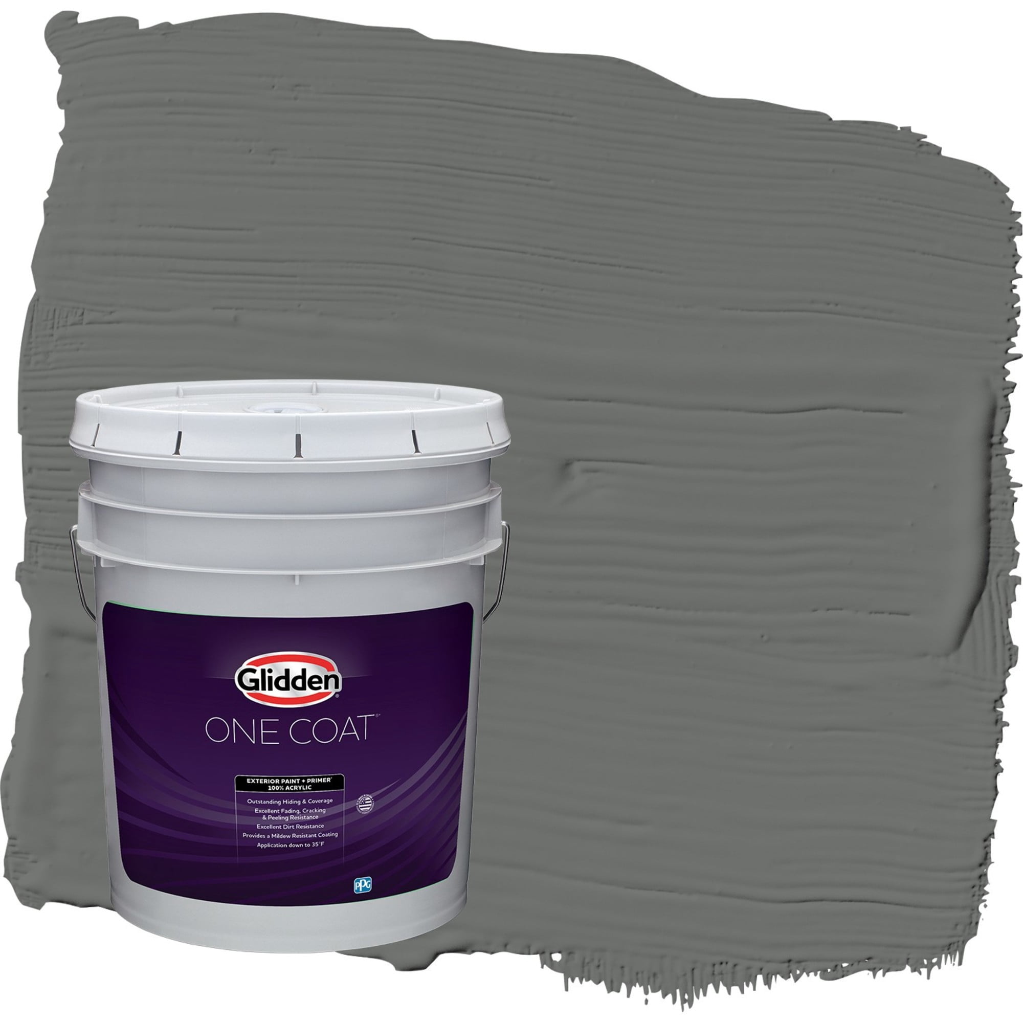 Glidden One Coat Up in Smoke / Gray Semi-Gloss Exterior Paint with Primer, 5 Gallon