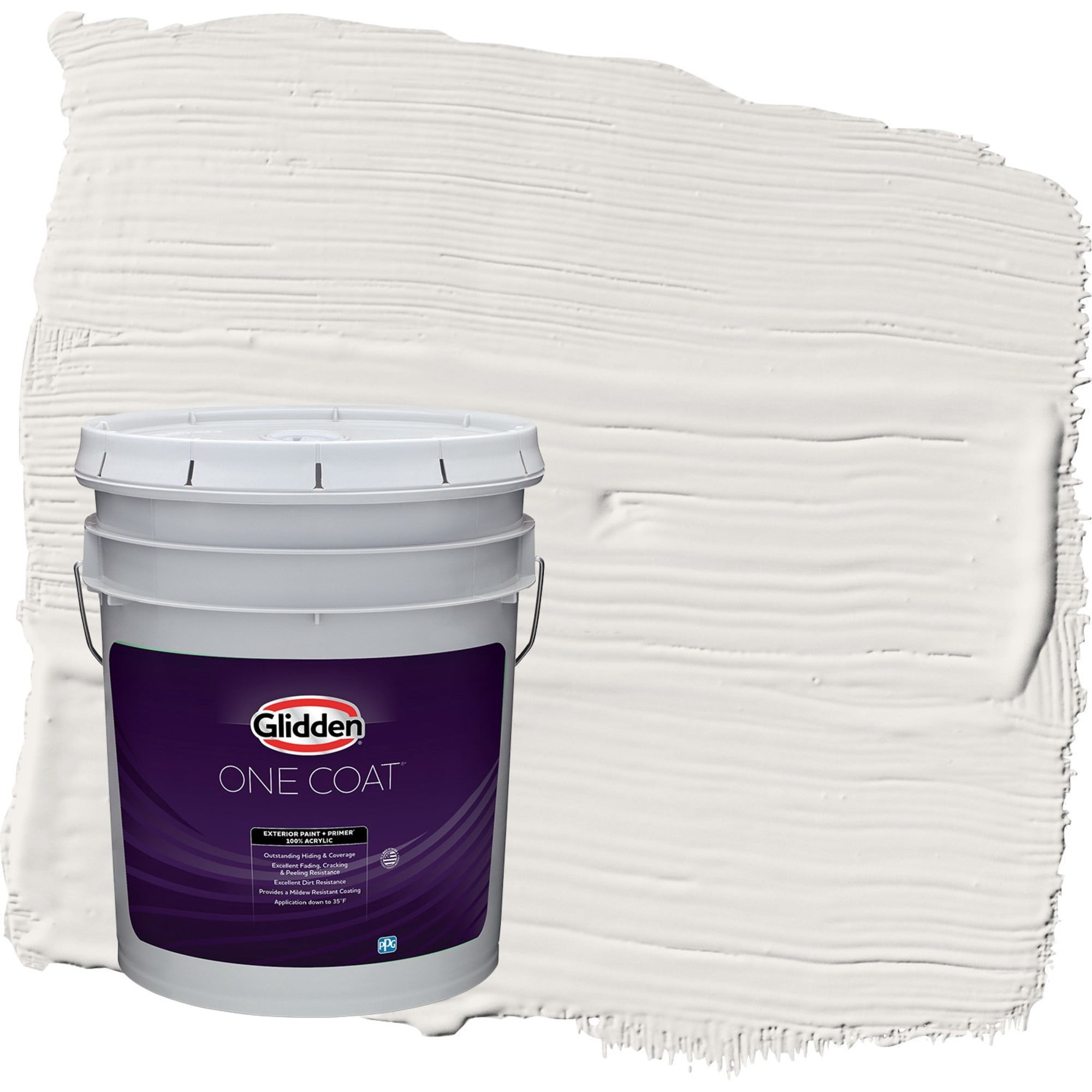 Glidden One Coat Arctic Cotton / White Satin Exterior Paint with Primer, 5 Gallon
