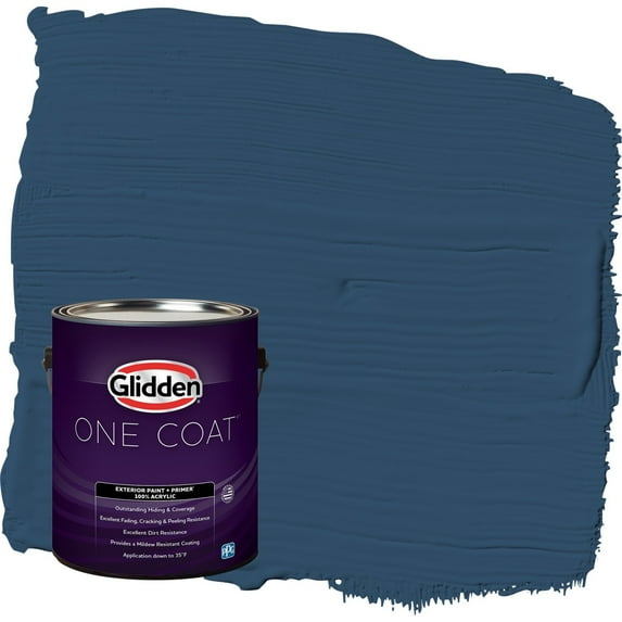 Glidden One Coat Blueberry Pie / Blue Flat Exterior Paint with Primer, 1 Gallon
