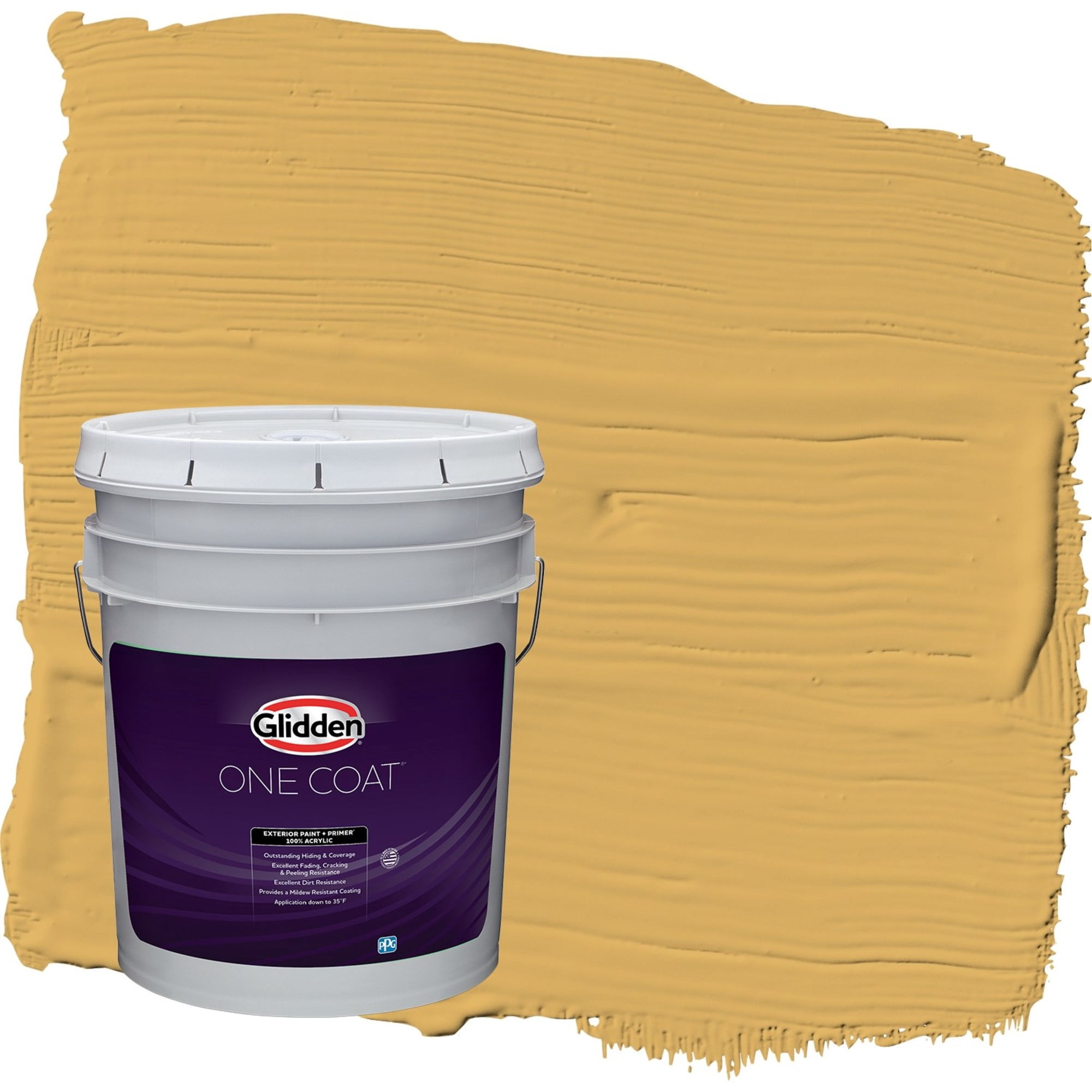 Glidden One Coat Butterscotch Bliss / Yellow Flat Exterior Paint with Primer, 5 Gallon