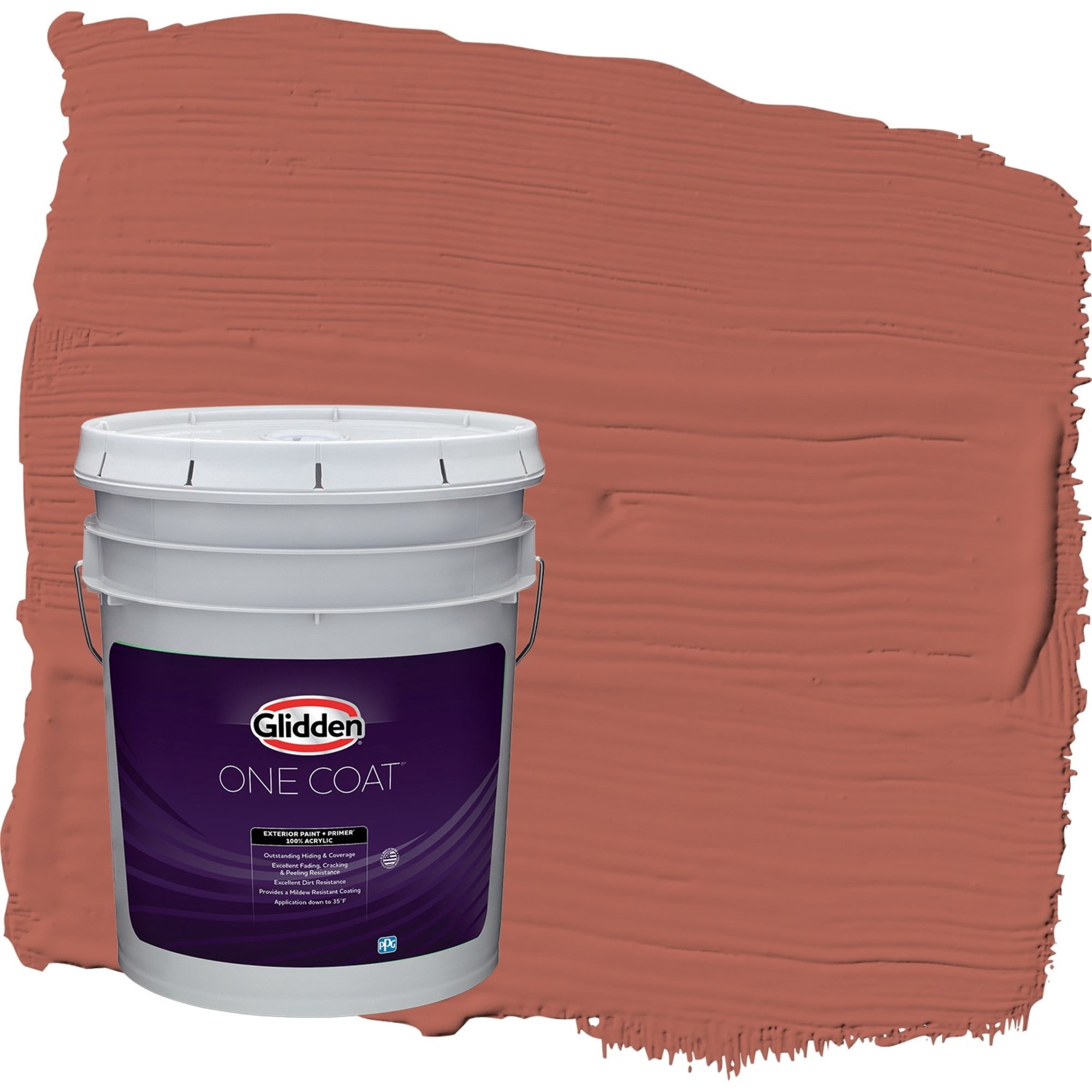 Glidden One Coat Cinnabar / Red Flat Exterior Paint with Primer, 5 Gallon