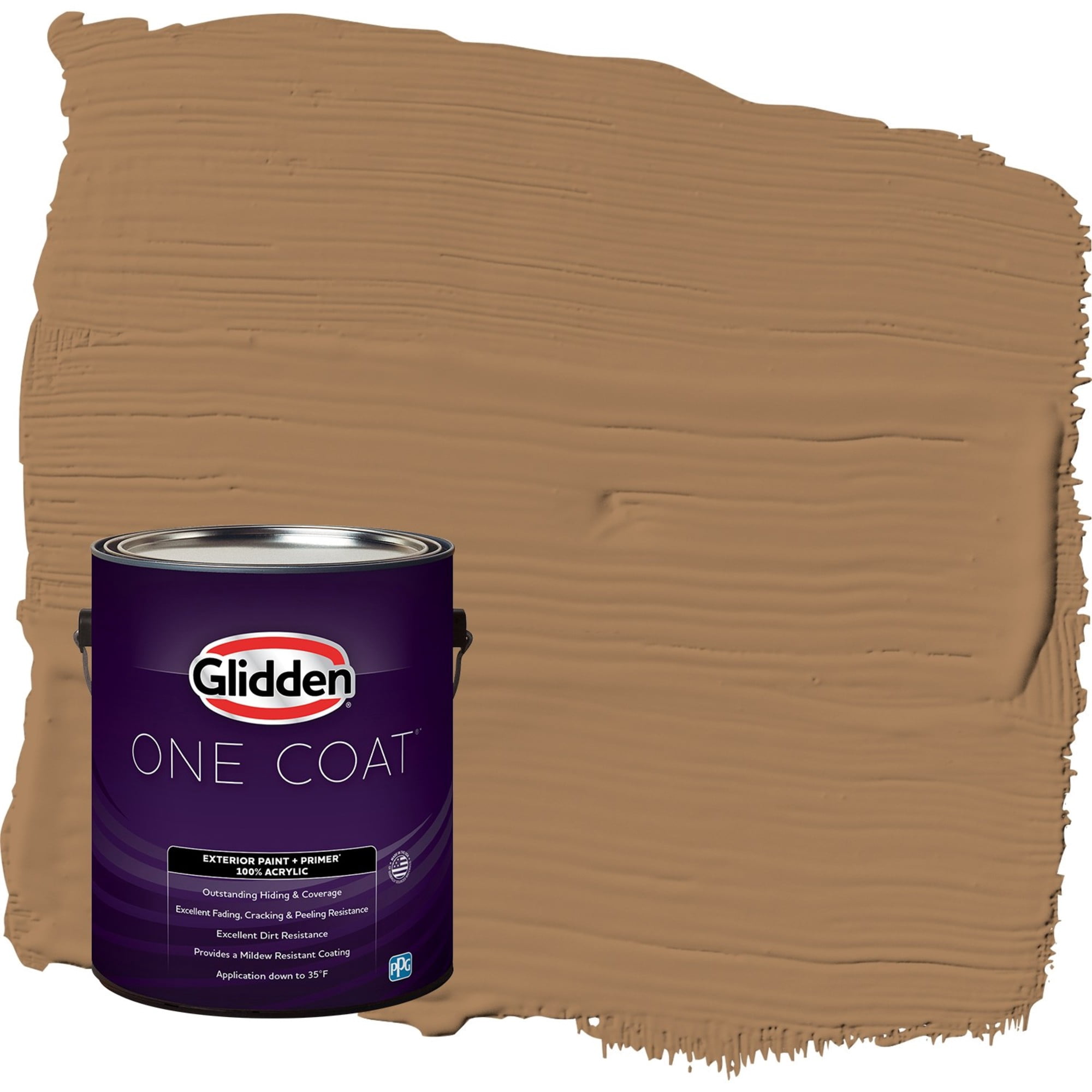 Glidden One Coat Cinnamon Crunch / Brown Flat Exterior Paint with Primer, 1 Gallon