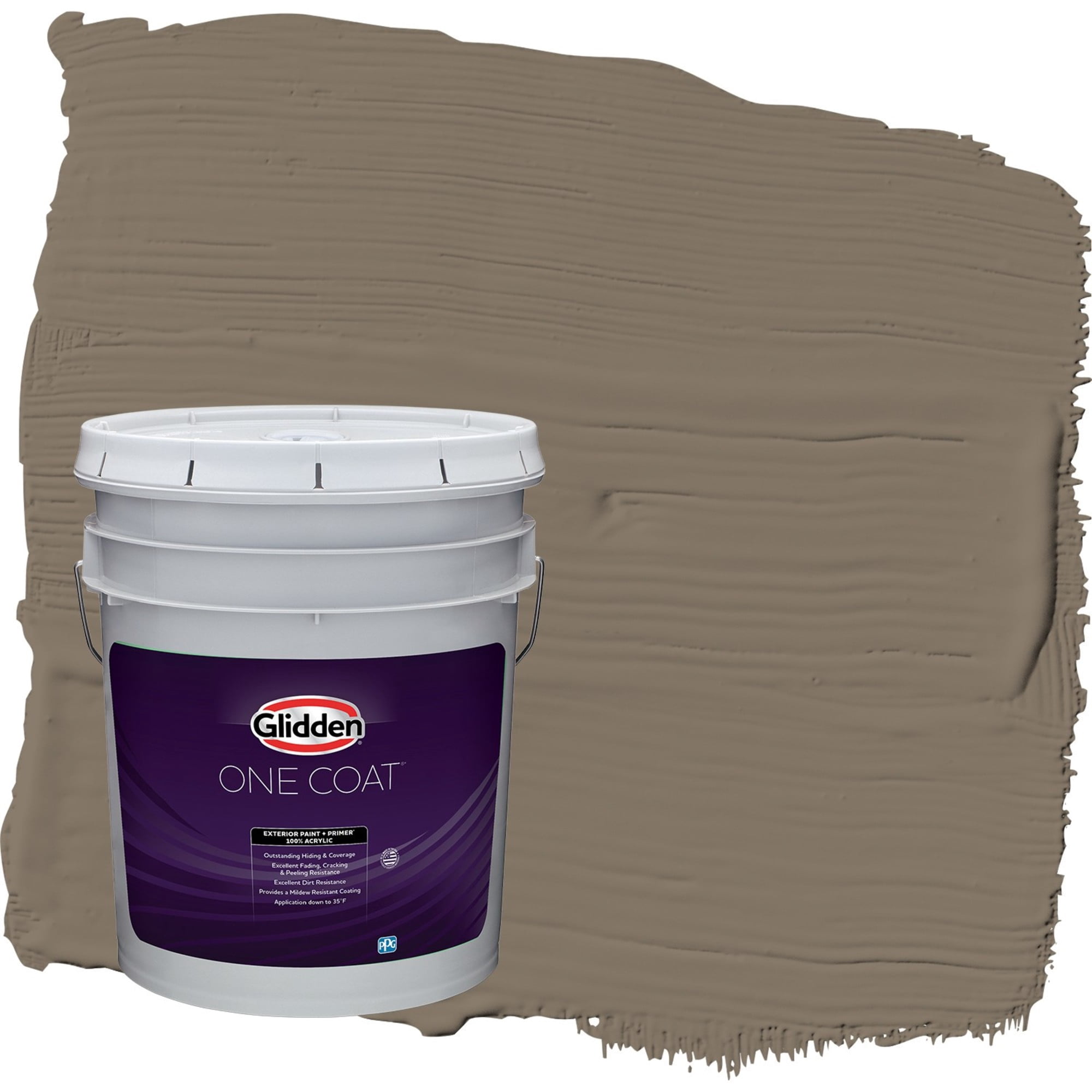 Glidden One Coat Clam Shell / Beige Satin Exterior Paint with Primer, 5 Gallon