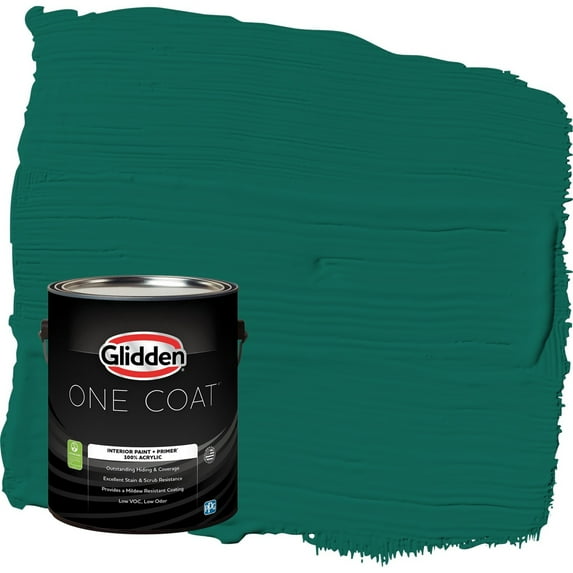 Glidden One Coat Deep Veridian / Green Flat Interior Paint with Primer, 1 Gallon