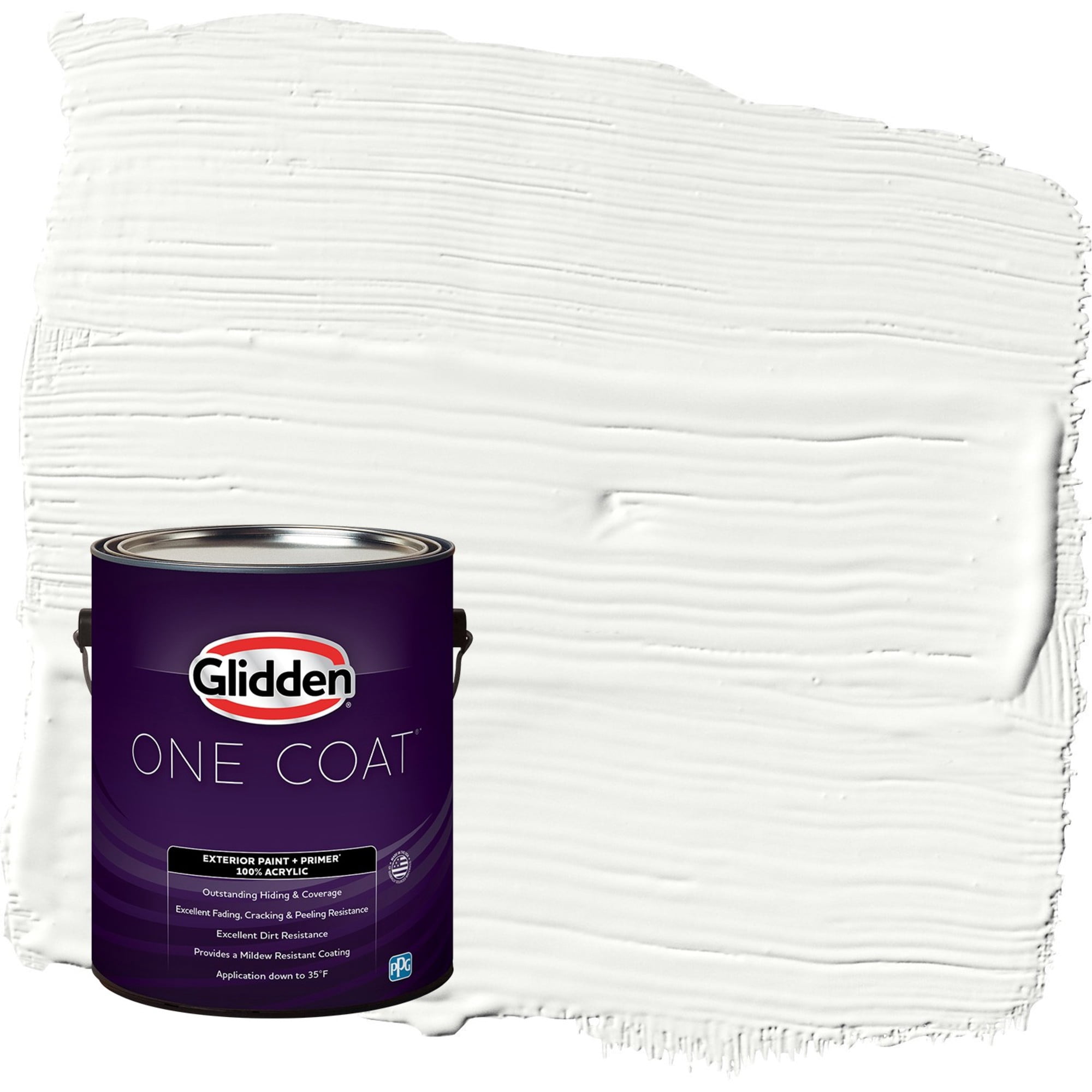 Glidden One Coat Delicate White Satin Exterior Paint with Primer, 1 Gallon