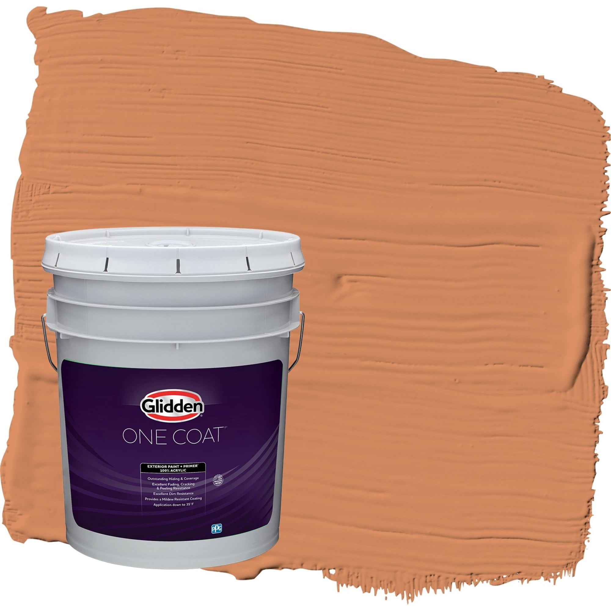 Glidden One Coat Georgian Leather / Orange Satin Exterior Paint with Primer, 5 Gallon