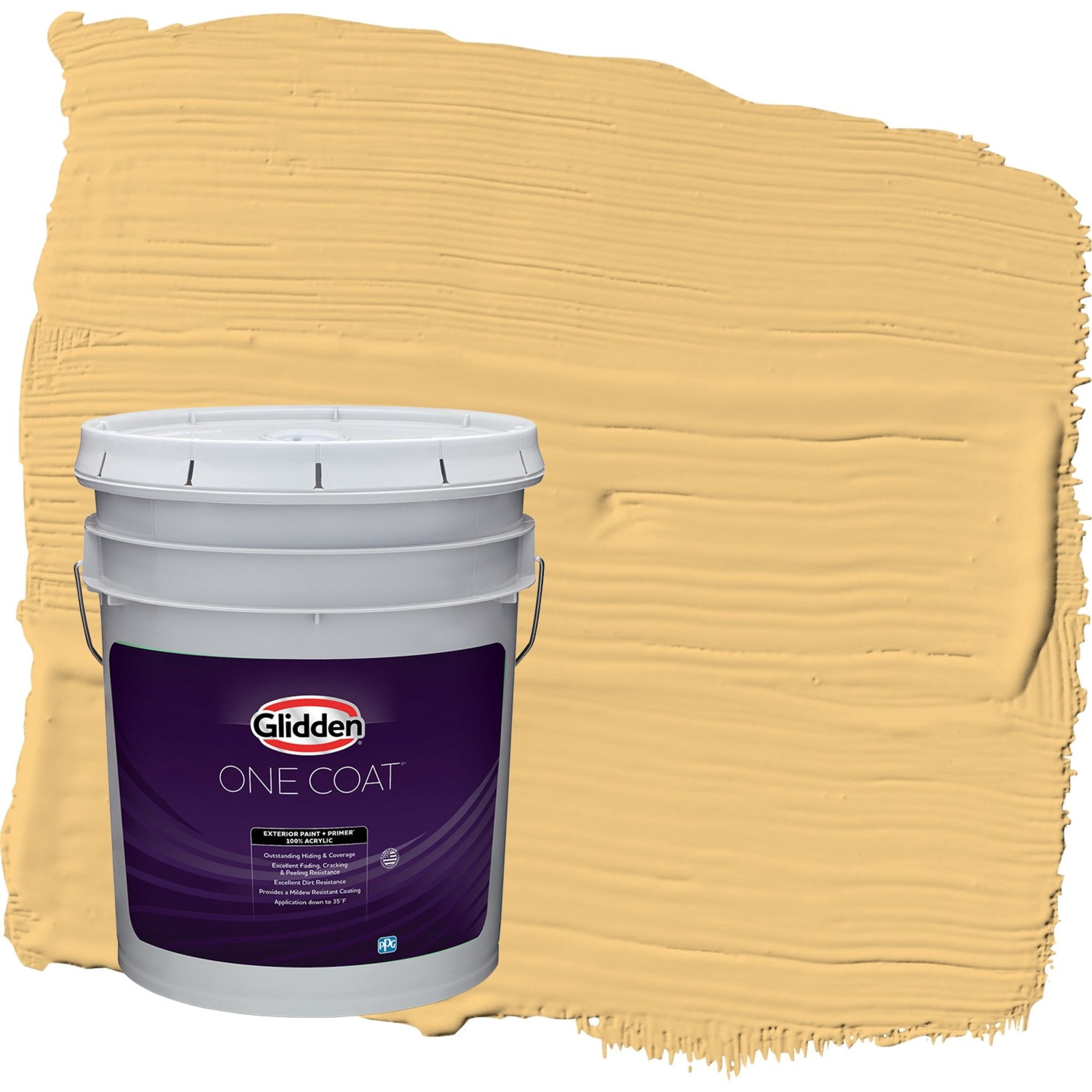 Glidden One Coat Gold Buff / Yellow Satin Exterior Paint with Primer, 5 Gallon