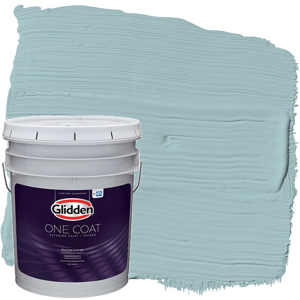 Glidden One Coat Exterior Paint + Primer Lazy River / Blue, Semi-Gloss, 5 Gallons