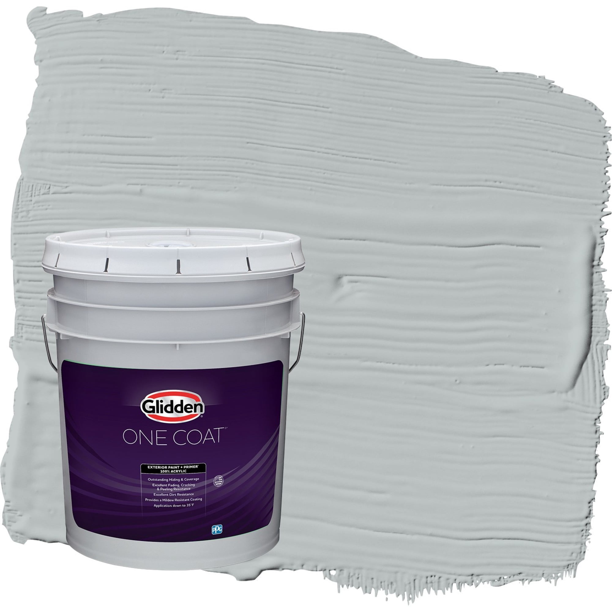 Glidden One Coat Maiden Mist / Gray Satin Exterior Paint with Primer, 5 Gallon