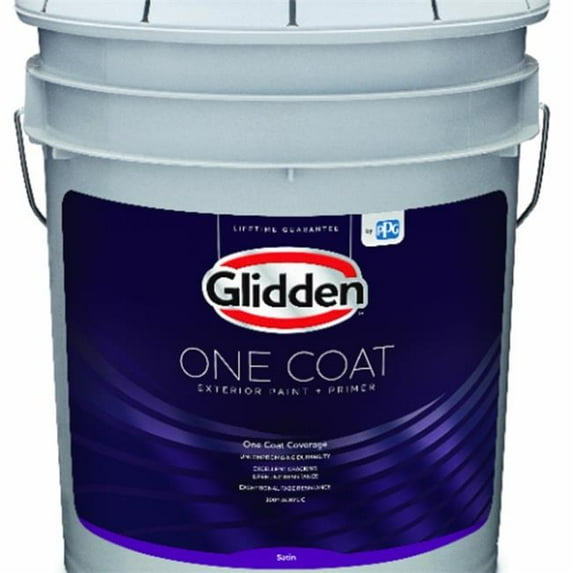 Glidden One Coat Exterior Paint + Primer Satin - Acrylic-Based, White & Pastel Base, 5 gal