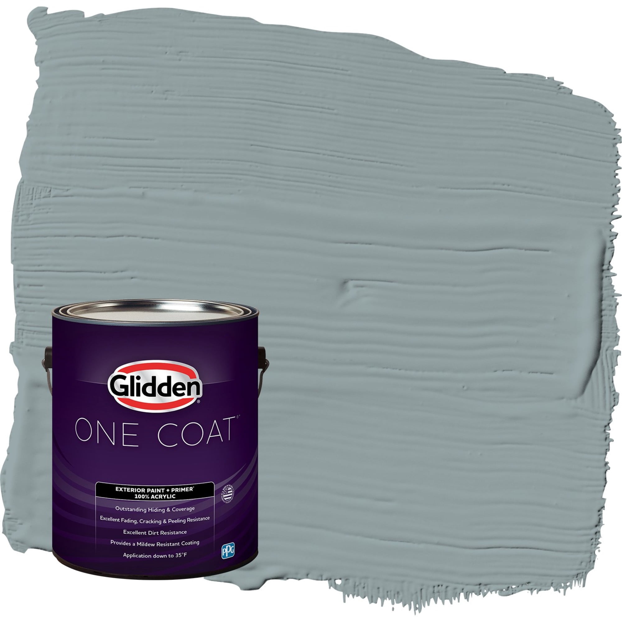 Glidden One Coat After the Storm / Gray Semi-Gloss Exterior Paint with Primer, 1 Gallon